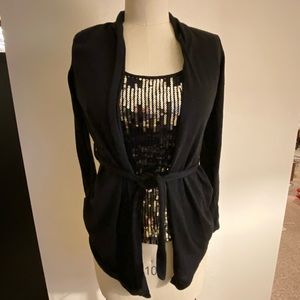 Black and Gold Sparkle Top with Attached Cardigan